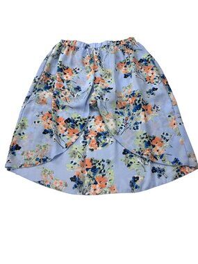 Beautees Floral Print Midi Skirt With Elastic Waistband XL/12 Light Blue & Peach
